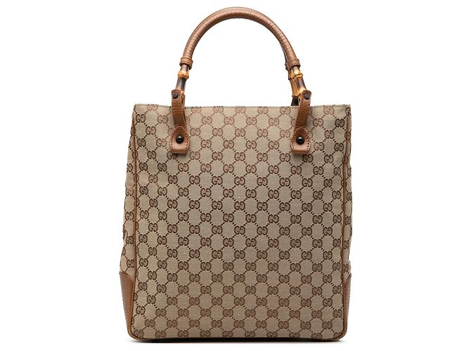 Bamboo Tote Gucci em tela GG bege com bambu