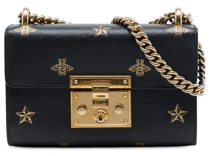 Padlock Gucci Borsa a tracolla Small in pelle di vitello nera con Bee Star e lucchetto Nero