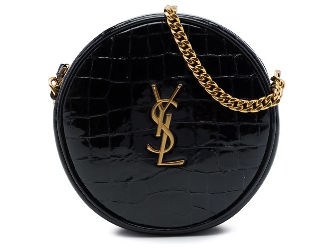 Bolso Camera Saint Laurent de vinilo charol negro con relieve de cocodrilo
