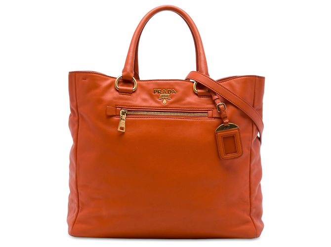 Sac cabas convertible Prada Orange Vitello Daino avec fermeture éclair frontale