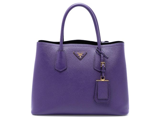 Prada Bolsa Satchel Dupla em Couro Saffiano Roxo Medium Roxo escuro