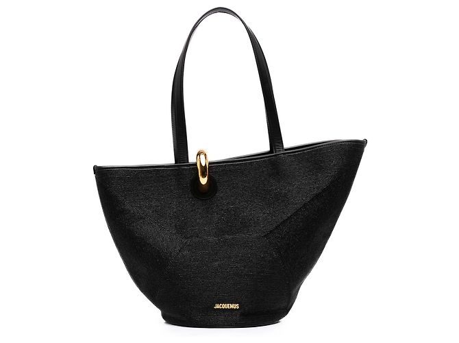 Borsa a secchiello Le Bambola Jacquemus in nylon e poliestere effetto rafia nera Nero