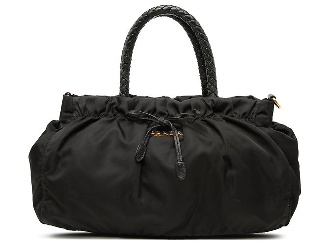 Bow Bolsa Satchel Prada em Tessuto Preta com Laço Preto