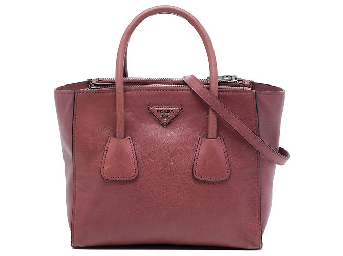 Bolsa Satchel Prada em couro de bezerro Glace Rosa com bolso duplo