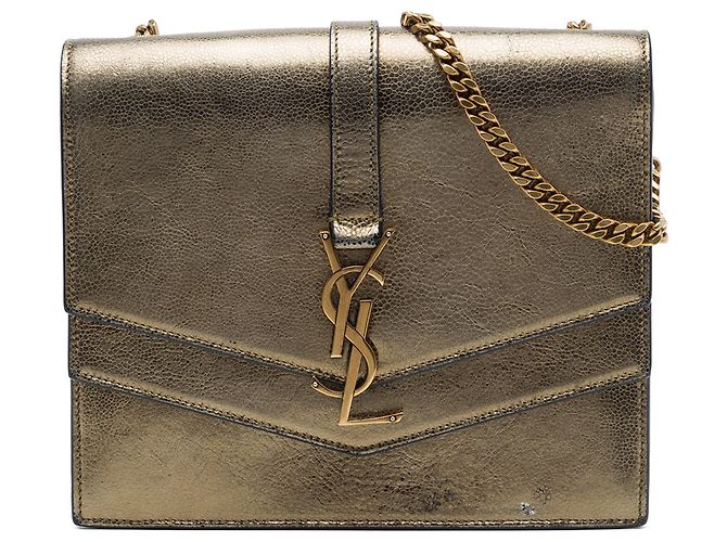 Saint Laurent Brown Medium Metallic Leather Monogram Sulpice Crossbody Marrom Bronze