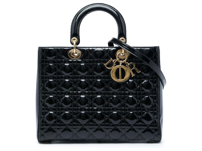 Dior Black Large Patent Cannage Lady Dior Noir