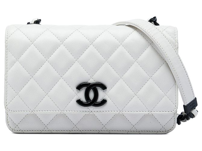 Chanel White Quilted Caviar My Everything Wallet on Chain Branco
