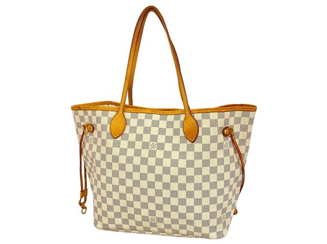 Louis Vuitton Damier Azur Neverfull MM Tote Bag Weiß