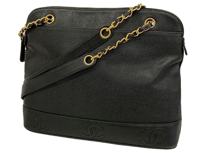 Borsa a tracolla Chanel Triple Coco in pelle caviar Nero