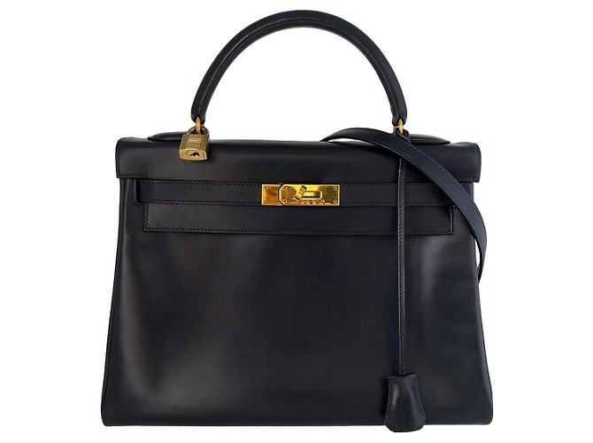 Hermès Kelly 32 Handtasche Midnight Blue Box Calf Blau