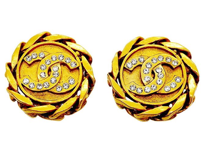 Chanel Gold Clip-Ohrringe mit Strass Golden