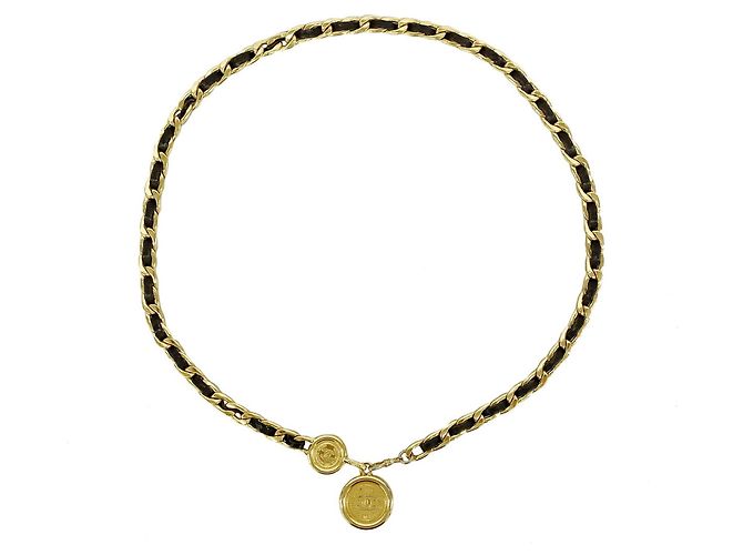 Chanel Ledergürtel mit Kette Schwarz Golden