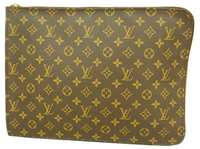 Louis Vuitton Monogram Pochette Document Clutch Bag Marron