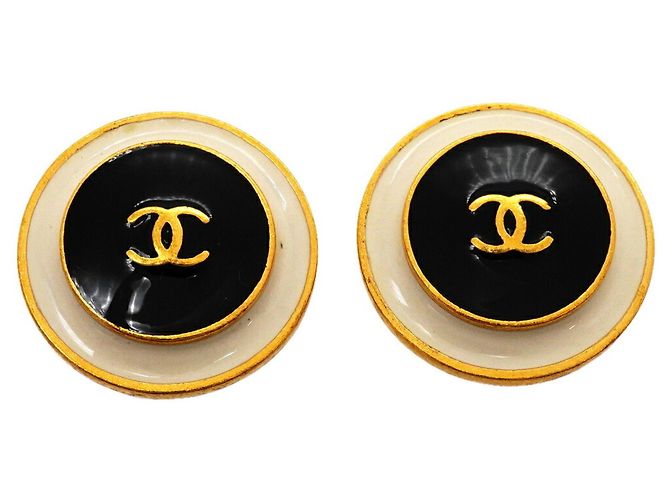 Orecchini a clip Chanel Coco Mark Nero Bianco D'oro