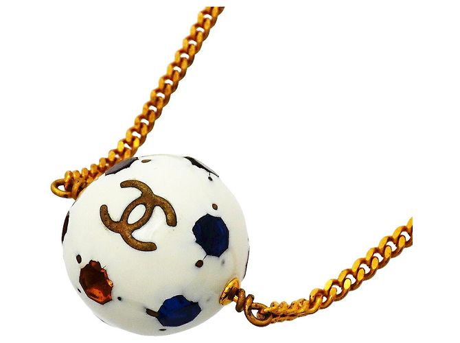Chanel Coco Mark Ball Halskette Weiß Mehrfarben Golden