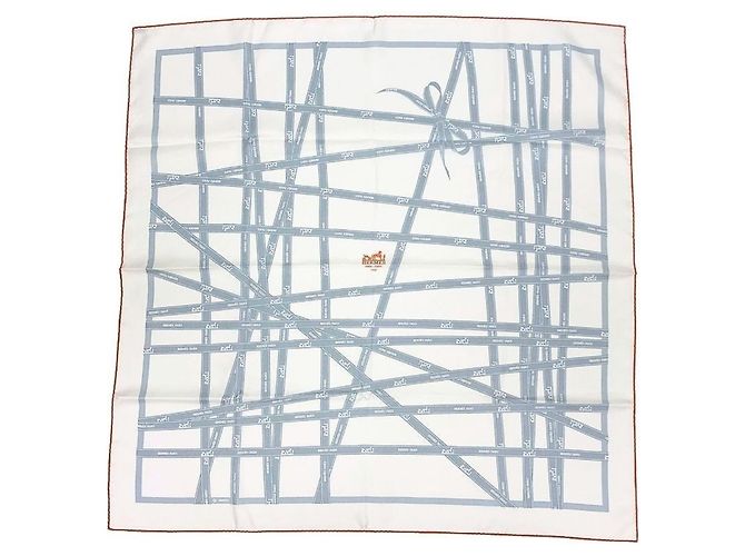 Hermès Foulard di seta Hermes Carre 90 Marrone Bianco Arancione Bianco sporco