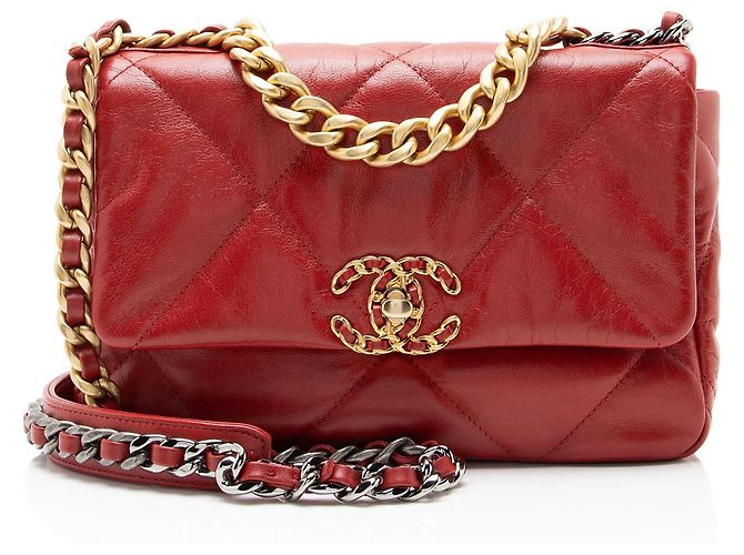 Gabrielle Borsa a tracolla Chanel 19 Medium Flap in pelle di agnello Rosso