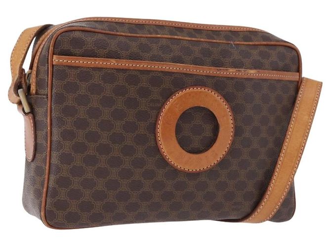 Céline CELINE Macadam Canvas Circle Shoulder Bag PVC Leather Brown Gold