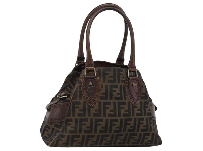 FENDI Zucca Canvas Hand Bag Brown 8BN157