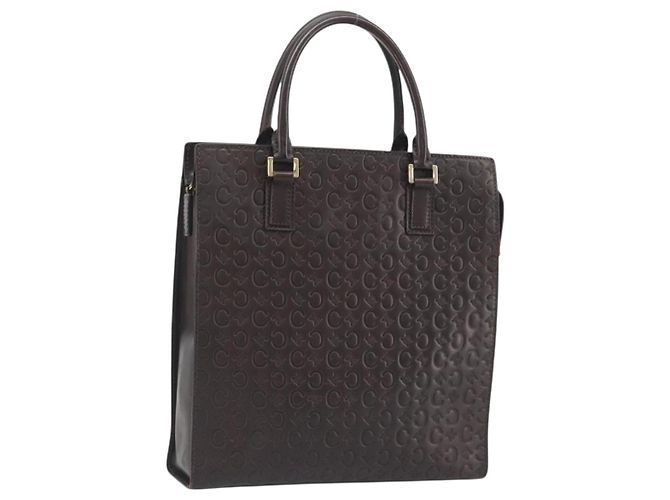 Céline CELINE C Macadam Canvas Hand Bag Leather Dark Brown Gold