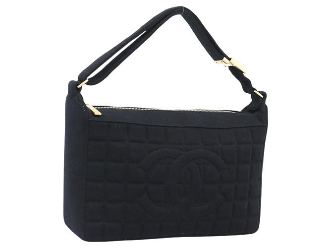 CHANEL Choco Bar Handtasche Baumwolle Schwarz Gold CC