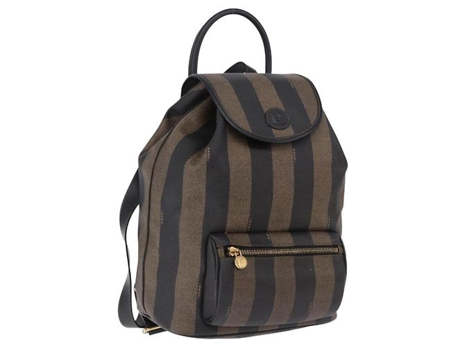 FENDI Pecan Canvas Backpack PVC Black Brown