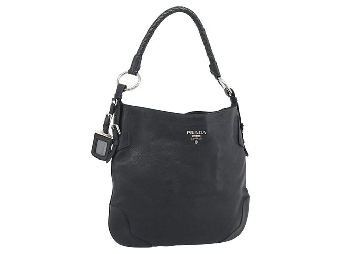 PRADA Shoulder Bag Leather Black Silver
