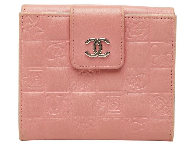 Cartera bi-fold Chanel Icon Line Coco Mark con doble botón a presión Plata Rosa