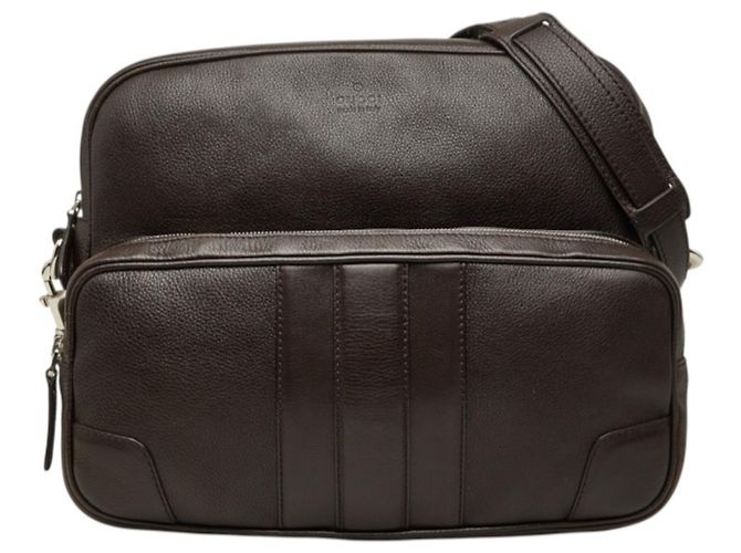 Sac messager Gucci en cuir marron foncé
