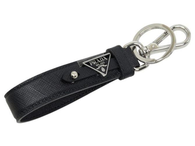 Saffiano Porte-clés Prada avec plaque logo triangle Noir