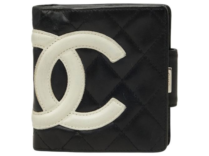 Chanel Cambon Line Coco Mark Clasp Wallet Black Pink