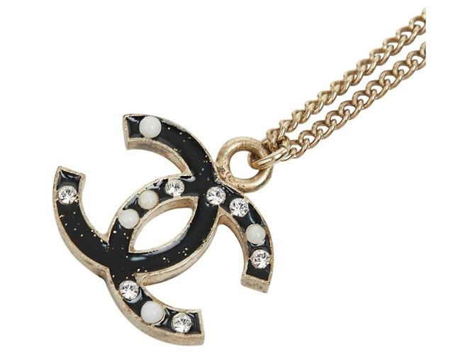 Collana con ciondolo a catena Chanel Coco Mark Nero D'oro