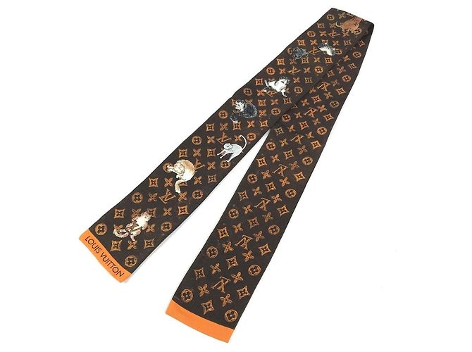 Lenço de seda Louis Vuitton Catgram Marrom