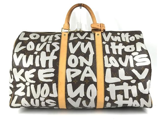 Sac Boston Louis Vuitton Monogram Graffiti Keepall 50 Marron Blanc