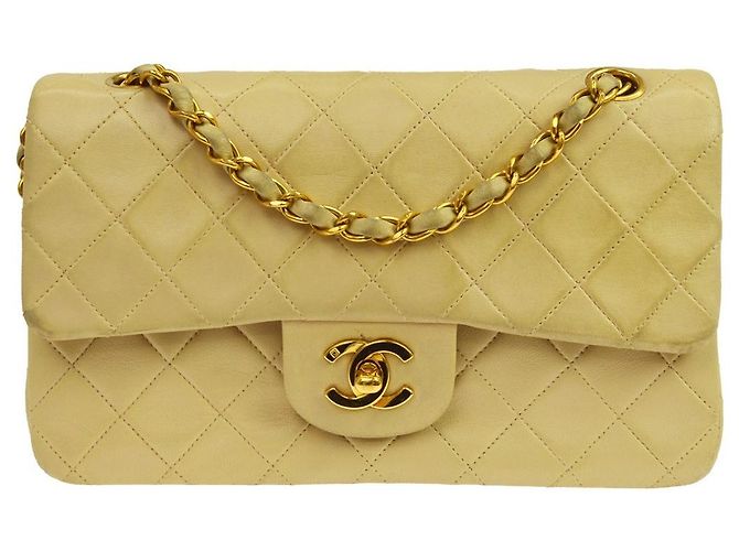 Chanel Timeless - Classic Double Flap Quilted Lambskin Small Bege