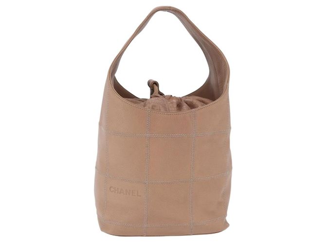Chanel Square Stitch Tassel Hobo Quilted Leather Small Beige