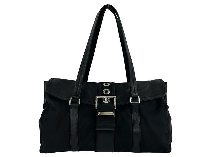Prada Triangle Logo Hardware Tote Bag Schwarz