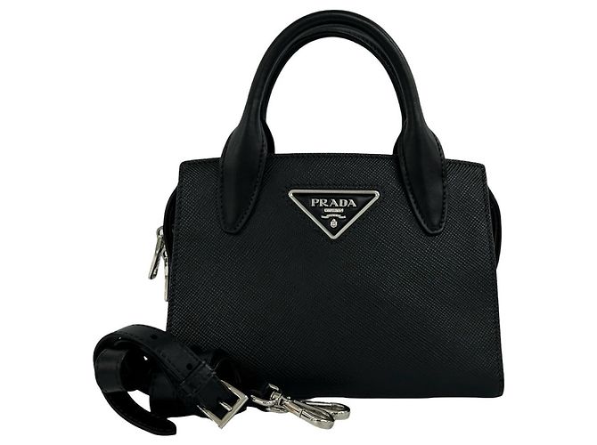 Prada Christen Triangle Logo Hardware Saffiano Leather Bag Black