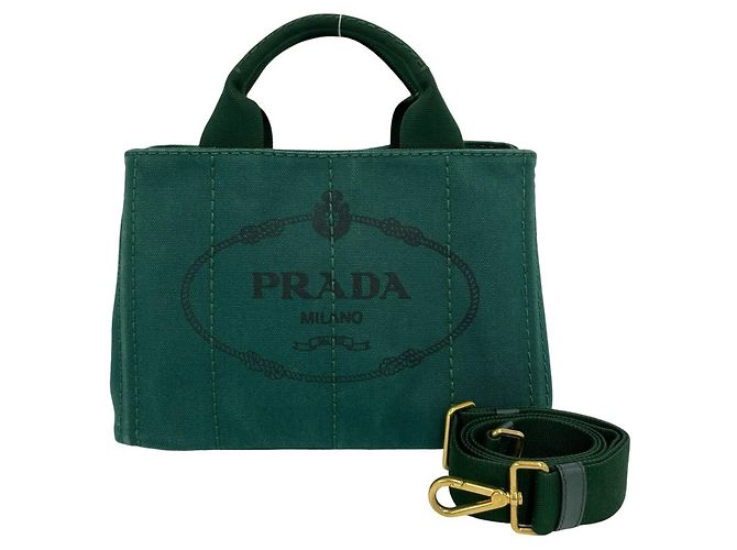 Tote Prada Canapa Triangle Logo Hardware Canvas Bag Green