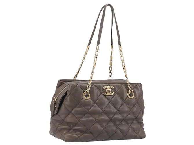 Borsa a tracolla CHANEL Wild Stitch Chain in pelle marrone e oro CC Auth yk20765V D'oro