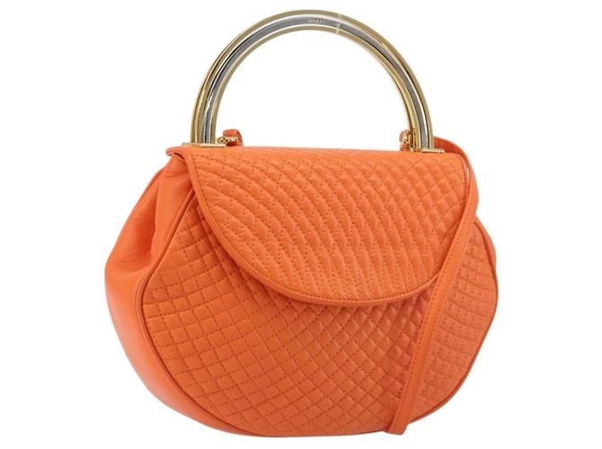 Bolsa de mão BALLY em couro 2way Orange Gold Auth 197157A Dourado Laranja