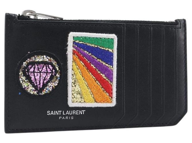 SAINT LAURENT Fragment Case Leather Black Silver 463778 Auth am12475V Noir Argenté