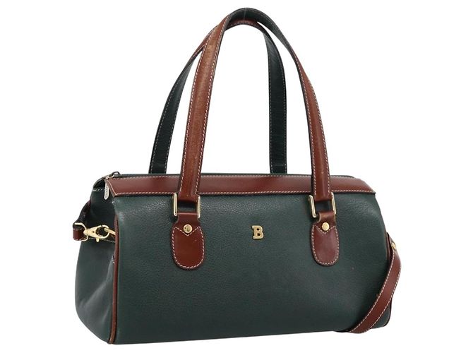 BALLY Handtasche Leder 2way Grün Goldfarben Auth BA15313