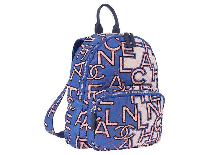 Zaino CHANEL Matelasse Nylon Blu Argento CC Auth 198652M