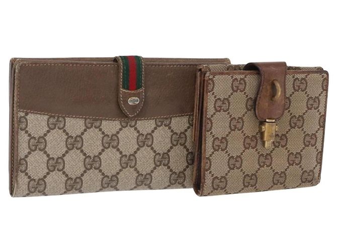 Cartera larga GUCCI GG Canvas Set de 2 Beige Gold Auth 196947 Dorado