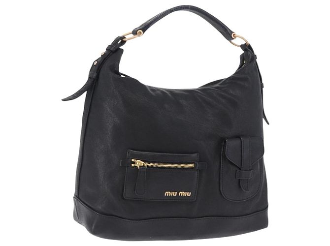 Sac à épaule Miu Miu en cuir noir et or Auth yk20777M Doré