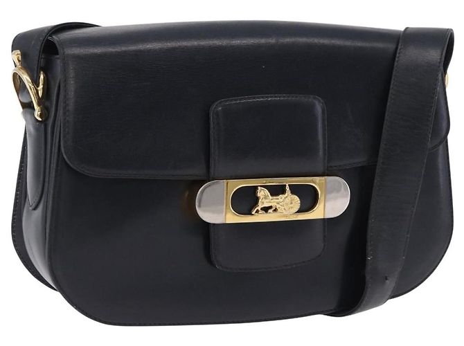 Céline CELINE Borsa a spalla Horse Carriage in pelle nera e oro Auth 199572 Nero D'oro