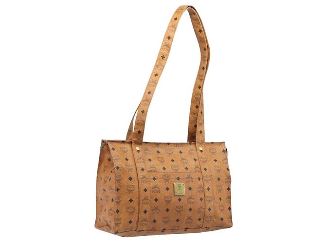 Sac Cabas MCM Vicetos Logogram PVC Leather Brown Gold Auth 199646 Marron Doré