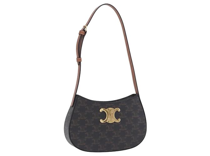 Céline CELINE Triomphe Medium Tilley Bag Borsa a tracolla PVC Black Auth SW2664SAM Nero