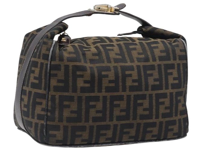 Bolsa de Mão Vanity FENDI Zucca Canvas Marrom Tom Dourado Auth 199059